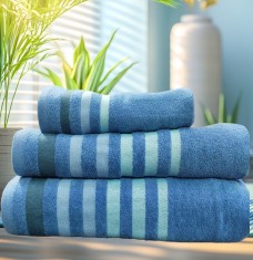 Set 3 prosoape baie Valentini Bianco, bumbac 100%, 550gsm, Jackard TMJK3/Bleumarin foto