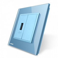 Priza USB Livolo cu rama din sticla albastru, VL-C791USB-19 foto