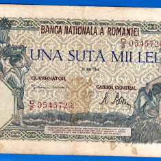 (53) BANCNOTA ROMANIA - 100.000 LEI 1946 (28 MAI 1946), FILIGRAN ORIZONTAL