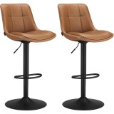 Set 2 scaune de bar reglabile VASAGLE, rotative 360&deg;, PU maro caramel
