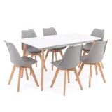 Set Sufragerie Leziter Silla 150 6+1 Alb-Gri Masa 150cm 6 Scaune