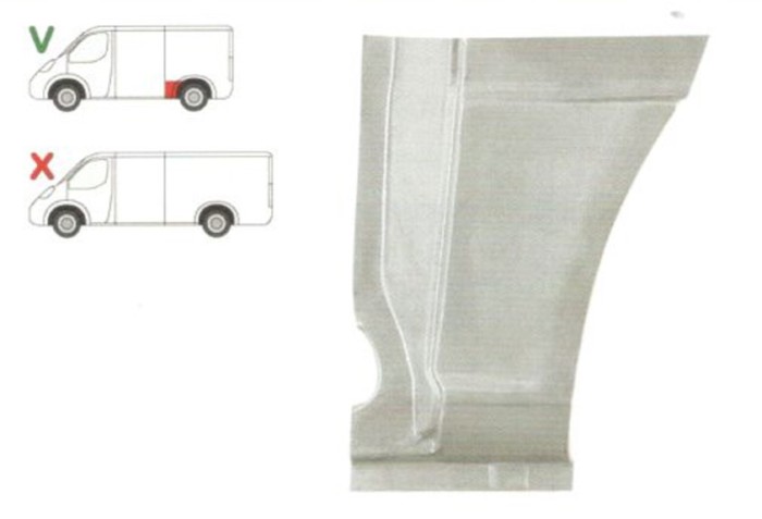 Segment reparatie aripa spate Mercedes Vito, Viano, 2004-2010 Partea Stanga, Punte Spate in fata rotii, partea inferior, pt model SCURT