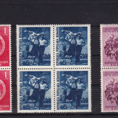 ROMANIA 1951 LP 284 FESTIVALUL MONDIAL AL TINERETULUI BERLIN BLOCURI DE 4 MNH