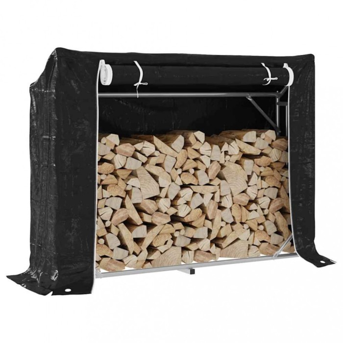 vidaxL Raft pentru lemn de foc cu capac de ploaie otel galvanizat 4104940
