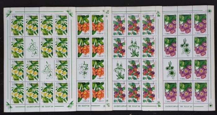 ROMANIA -FLORI DE APARTAMENT-14 X4 V.+ 8 Vg.In coli mici-MNH**.-RO 616