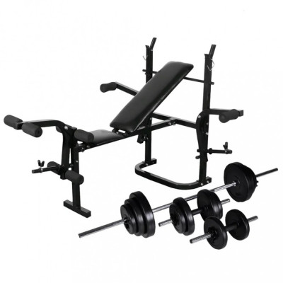 Bancă Fitness Cu Rastel Greutăți Set Haltere/Gantere 30,5 Kg 275368 foto