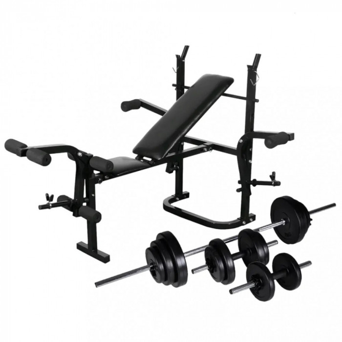 Bancă Fitness Cu Rastel Greutăți Set Haltere/Gantere 30,5 Kg 275368