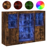 Servanta cu lumini LED, 3 buc., stejar fumuriu, lemn prelucrat