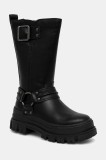 Buffalo botine Aspha Biker Boot Hi culoarea negru, cu toc plat, izolat, 1270123-BLK