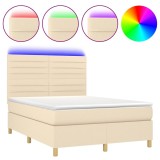 Cumpara ieftin Pat cu arcuri, saltea si LED, crem, 140x200 cm, textil