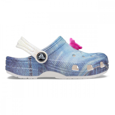 Saboti Crocs Toddler Classic Denim Clog Alb - White/Multi foto