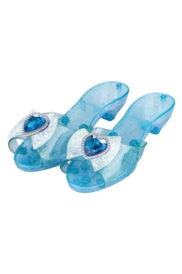 Pantofi Jucarie Fete, Model Cu Toc, Culoare Bleu, Glitter Argintiu, Fundita Inima, Marime 27 foto