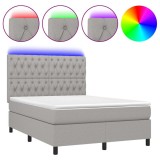 Cumpara ieftin Pat cu arcuri, saltea si LED, gri deschis, 140x200 cm, textil