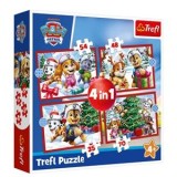 Set Puzzle 4 in 1 de Craciun cu Personaje Paw Patrol, 35+48+54+70 Piese, Multicolor, CMCLASS