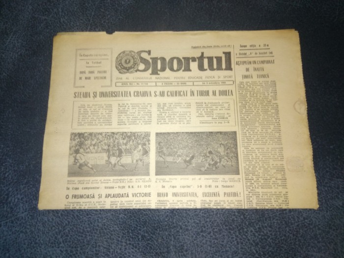 ZIARUL SPORTUL 3 OCTOMBRIE 1985 CUPE EUROPENE STEAUA VEJLE