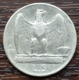 (A777) MONEDA DIN ARGINT ITALIA - 5 LIRE 1926, VITTORIO EMANUELE III, MAI RARA, Europa
