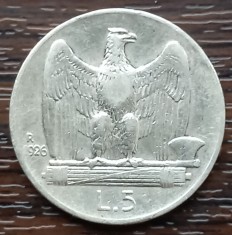 (A777) MONEDA DIN ARGINT ITALIA - 5 LIRE 1926, VITTORIO EMANUELE III, MAI RARA