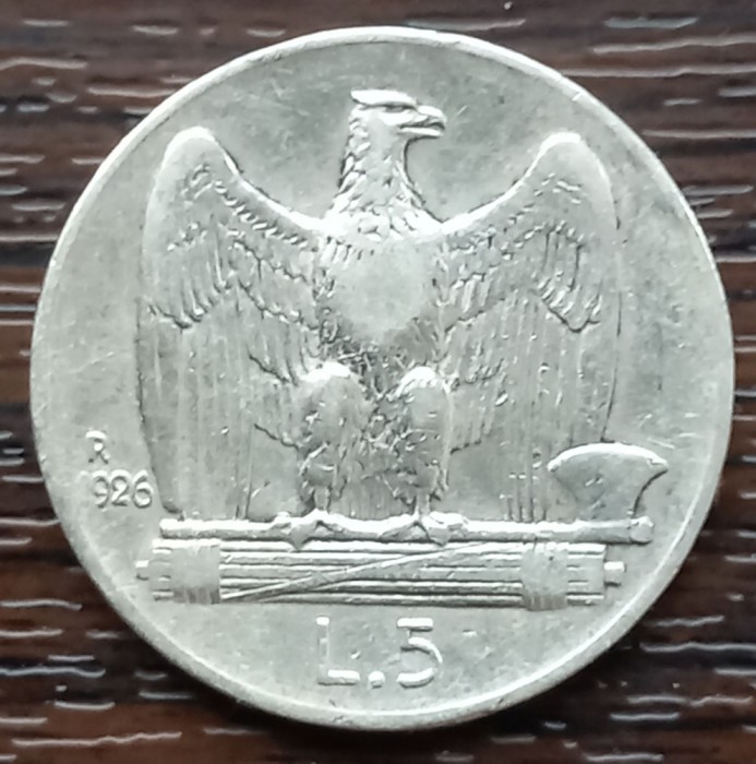 (A777) MONEDA DIN ARGINT ITALIA - 5 LIRE 1926, VITTORIO EMANUELE III, MAI RARA