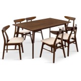 Cumpara ieftin Set Masa si Scaune Benson-Orlean 7 Piese Nuc Inchis - Bej 150x90x75 cm