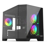 Cumpara ieftin Carcasa PC OptimX NOVA,Cut Corner Glass Cube Tower,Micro ATX,3 ventilatoare ARGB incluse,fara sursa,Negru