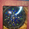 Oglinda de poseta, rotunda, aurie cu pietre albastre si verzi, 12