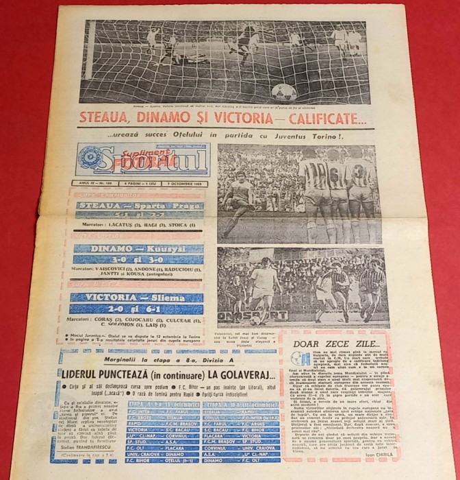 Ziarul Sportul Supliment FOTBAL 07.10.1988 (Steaua,Dinamo,Victoria in cupe)