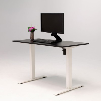Birou reglabil electric IntelliFlex 2 motoare, controler digital cu memorie, sistem anticoliziune, cadru alb, blat negru 140x70 cm, nou foto