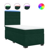 Cumpara ieftin Pat box spring cu saltea, verde inchis, 90x200 cm, catifea