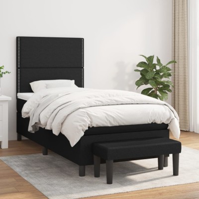 Gossi pat box spring cu saltea, negru, 90x190 cm, textil foto