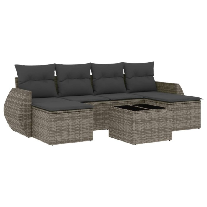 Set canapele de gradina, 7 piese, cu perne, gri, poliratan