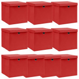 Cutii depozitare cu capace 10 buc. rosu, 32x32x32 cm, textil GartenMobel Dekor, vidaXL