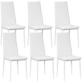 HOMCOM Set 6 Scaune de Sufragerie Tapițate cu Spătar &Icirc;nalt, Tălpi Antiderapante și Picioare din Oțel, 41x50x97 cm, Alb | Aosom Romania
