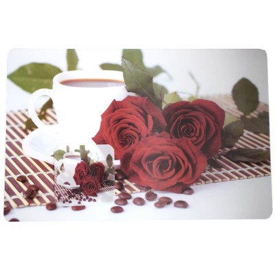 Set suport pahar si farfurie pentru servirea mesei, model Pufo Morning Roses, 6 bucati foto