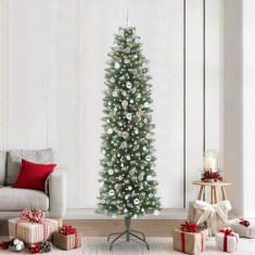 vidaXL Copac Artificial Slăb de Crăciun cu 300 LED Verde și alb 240 cm 3395322