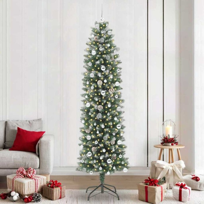 vidaXL Copac Artificial Slăb de Crăciun cu 300 LED Verde și alb 240 cm 3395322