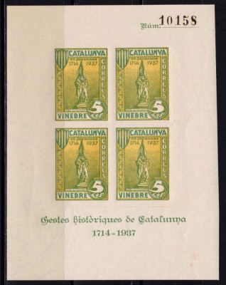 Catalonia 1937 colita-Spania razboiul civil , em. locala Rafael de C./verde,MNH foto