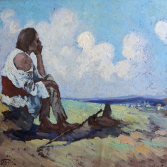 Constion (Constantin Ionescu)-Pribeag deasupra satului, pictură în ulei, rară