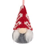 Ornament Brad Crăciun Gnome, Figură, Căciulă Roșie Zakar, Barbă și Corp Gri, 5x11cm, Poliester, Oem