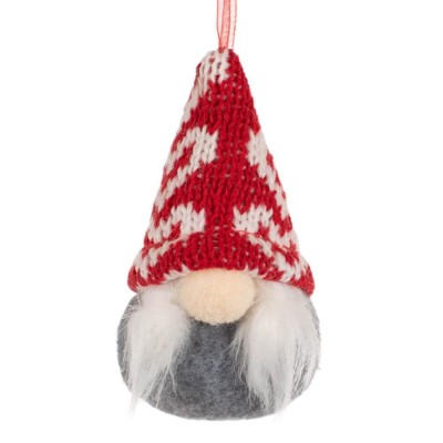Ornament Brad Crăciun Gnome, Figură, Căciulă Roșie Zakar, Barbă și Corp Gri, 5x11cm, Poliester foto