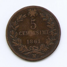 Italia 5 Centesimi 1861 M - Vittorio Emanuele II, Bronz, 25 mm KM# 3.2