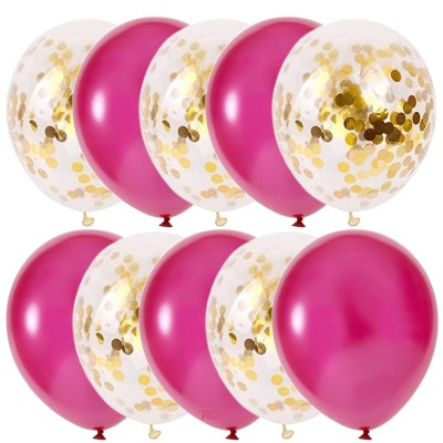 Set 10 baloane latex, confetti aurii, Roz, 30cm, Ropet foto