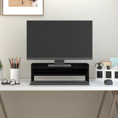 vidaXL Suport pentru monitor, negru, 50x24x16 cm, lemn masiv de pin foto
