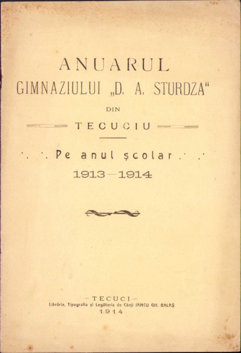 HST C1027 Anuar gimnaziu Sturdza Tecuci 1914