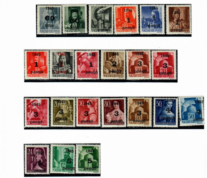 Ardealul de Nord 1945 serie completa 22 timbre Oradea I tip I MNH cu atest