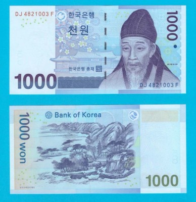 Coreea Sud (p#54) 1.000 Won 2007 UNC &amp;#039;Yi Huang&amp;#039; serie: DJ48210xxF foto