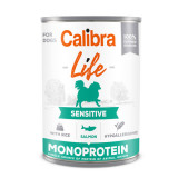 Calibra Life Mono Protein, Sensitive, Somon cu Orez, Conservă hrană umedă mono proteică fără cereale c&acirc;ini, (pate), 400g