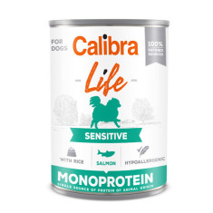 Calibra Life Mono Protein, Sensitive, Somon cu Orez, Conservă hrană umedă mono proteică fără cereale câini, (pate), 400g