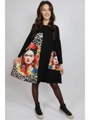 ROCHIE MIDI CU MANECA LUNGA SI BUZUNAR APLICAT FRIDA TALIE UNICA Multicolora