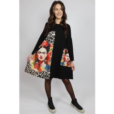 ROCHIE MIDI CU MANECA LUNGA SI BUZUNAR APLICAT FRIDA TALIE UNICA Multicolora