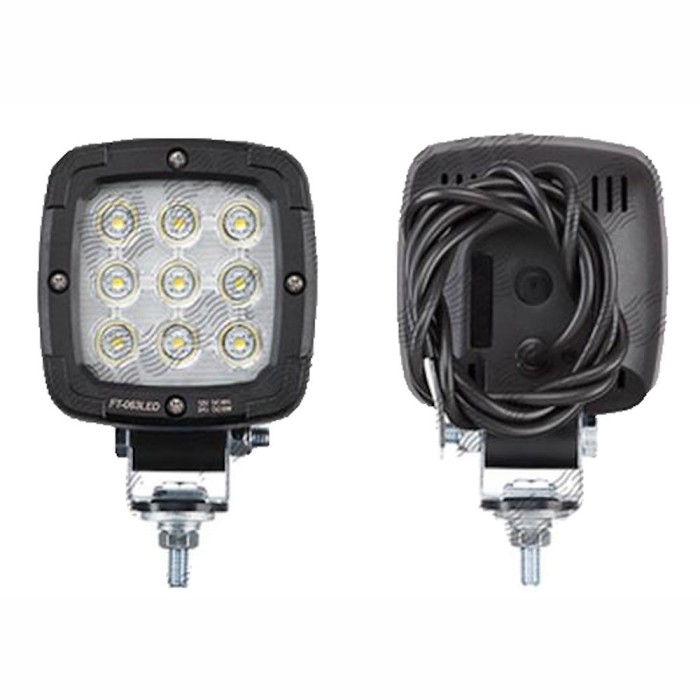 Proiector de lucru 12/24V; 9xLED 6W; 650 lumeni; cu cablu 1,5 m; patrat; fixare cu surub; carcasa neagra; Latime: 100 mm; Inaltime: 100 mm; adancime: